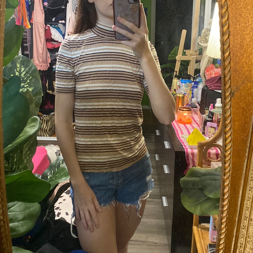 NWOT Rachel Zoe mock neck striped tee shirt